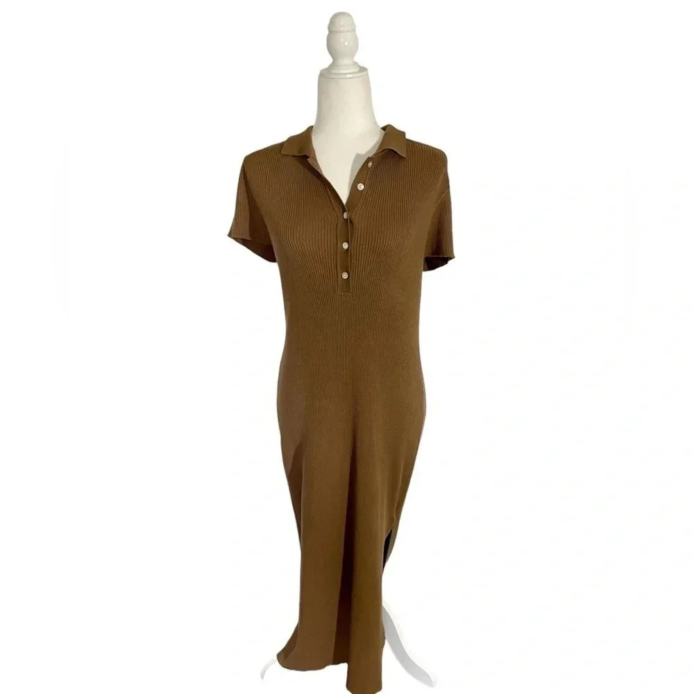 House of Harlow 1960 Ribbed Knit Polo Midi Dress